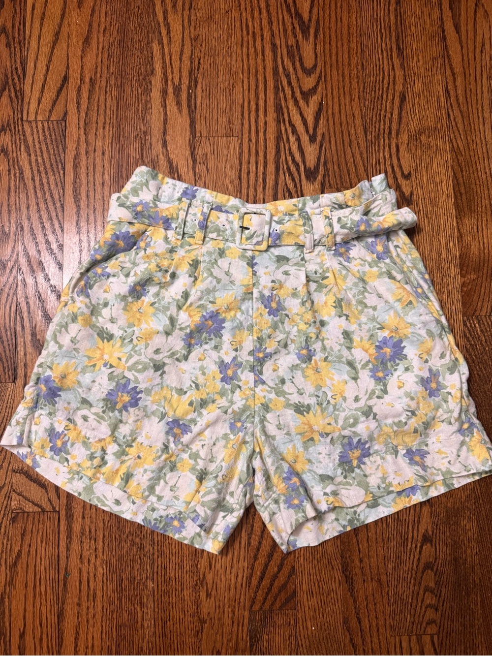 Abercrombie & Fitch Floral Linen Blend Belted Paperbag Shorts Women’s Medium